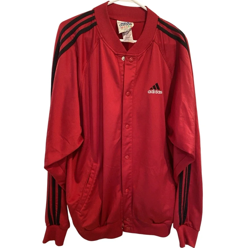 Adidas Men's Sz Large Track Jacket Logo Red Maroon Button Up‎ Pockets VTG